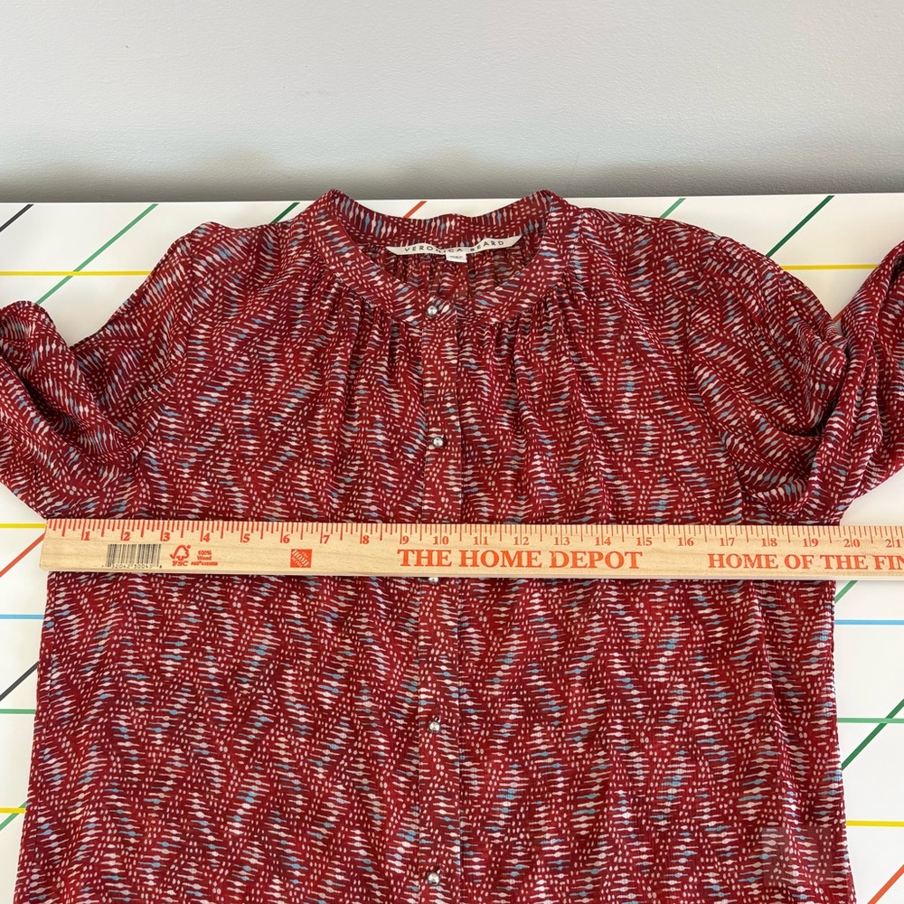 Veronica Beard Red Printed Button-Down Blouse Size 6 100% Silk Boho EUC - Picture 10 of 13